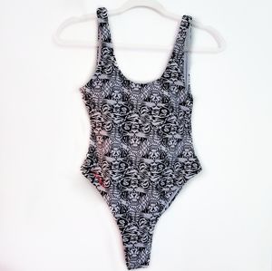 NWT Ed Hardy One Piece Swimsuit Black White Snow Tiger Print Size Small NEW